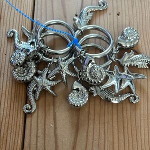 Silver Sea Life shower curtain hooks.